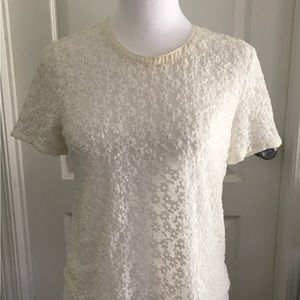 Sheer white top with daisy embroidery.